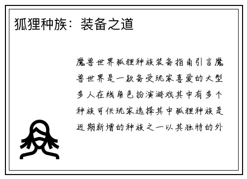 狐狸种族：装备之道